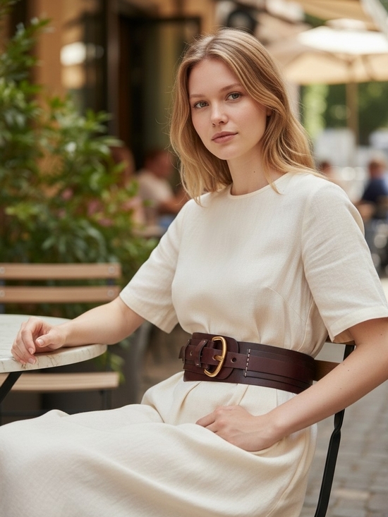 Holt Renfrew Luxe Brown Leather Belt Made in Canada Gold Buckle Timeless Classic - Picture 3 of 15